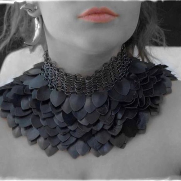 Fannie Schiavoni - Leather & Oxidized Steel Scale Necklace - Picture 1 of 5